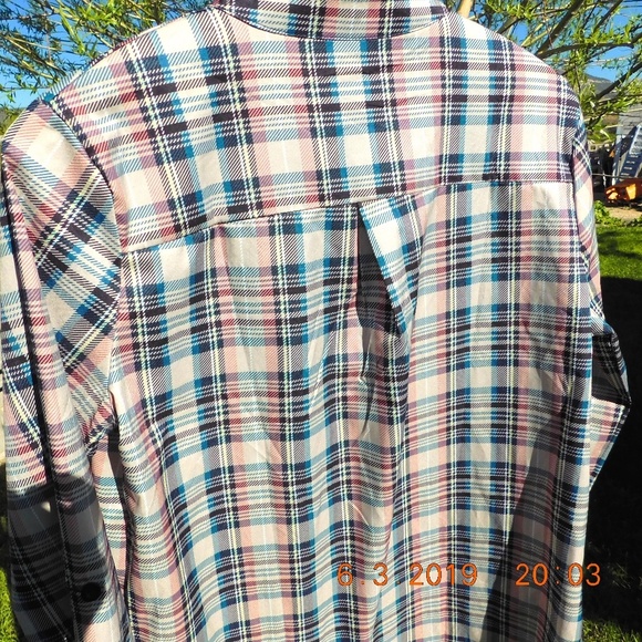MokingTop plaid zippered front tunic roll sleeves - Picture 5 of 7